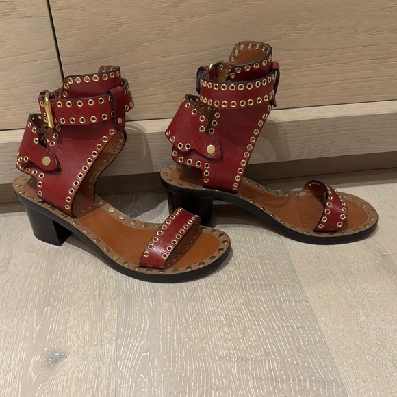 Isabel Marant Jaeryn Red Studded Women's Sandals - Picture 1 of 8